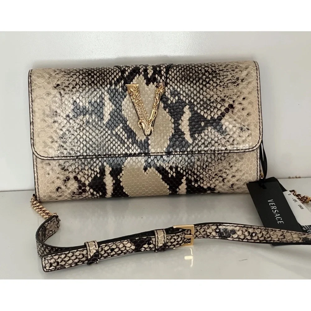 Versace Snakeskin Clutch - Black and Cream Authentic $1300 Retail Brand new Tags - Picture 2 of 13